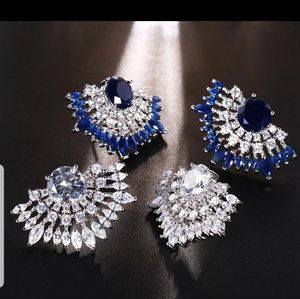 925 sterling silver , blue topaz and cz earrings